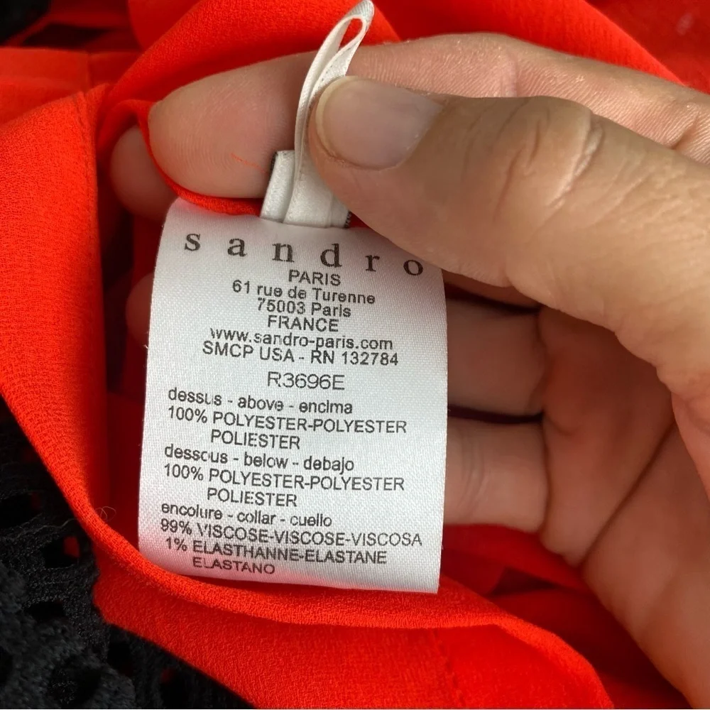 SANDRO Paris Resille Short Sleeve Mesh Overlay Combo Dress size Small